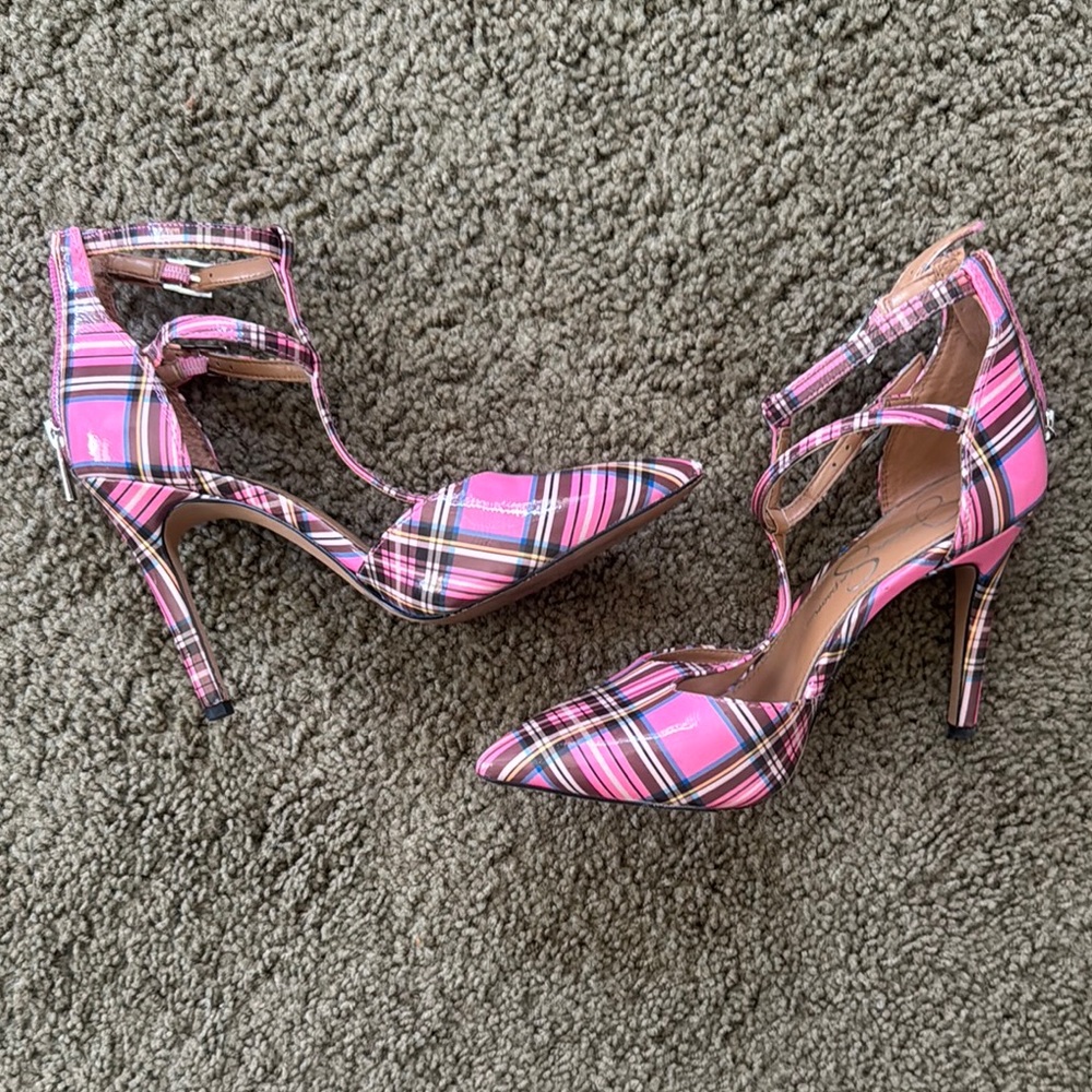 Jessica Simpson Pink and Black Heels with Ankle Strap